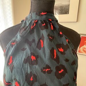 Pretty Garden/Halter/maxi/med/green/pink dress/ Patterned Dress